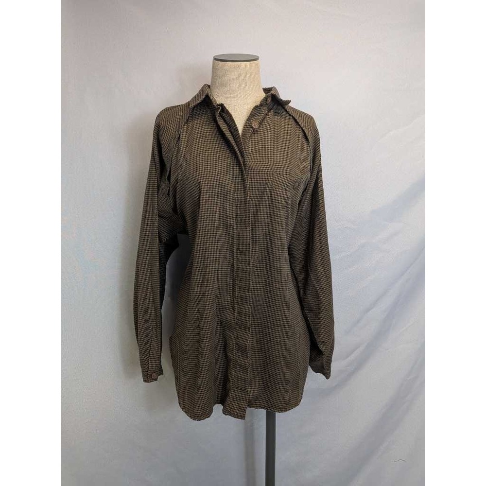 Prophecy Brown & Black Houndstooth Long Sleeve Button Up Shirt Womens Size 14